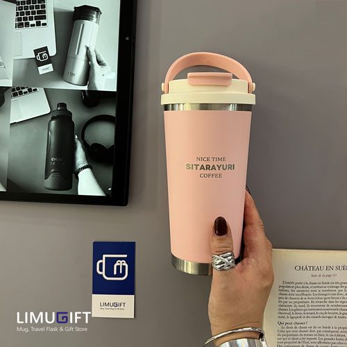 تراول ماگ کف استیل دسته دار سیتارا-صورتی تراول ماگ کف استیل دسته دار سیتارا (Sitarayuri) کد 0219 - Image 1