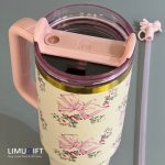 تراول ماگ استنلی گلدار جعبه کادویی Stanley Quencher مدل تامبلرِ گل و پاپیون صورتی - کد 0287 - Image 6