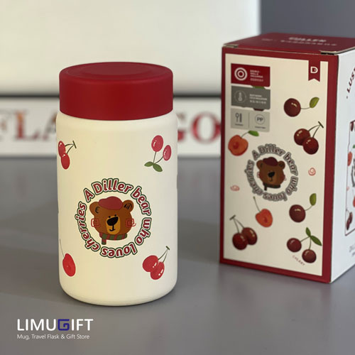 تراول ماگ درب پیچی دیلر طرح تدی و گیلاسی مینی فلاسک تدی و گیلاس برند دیلر 280 میل-Diller کد 0338 - Image 1
