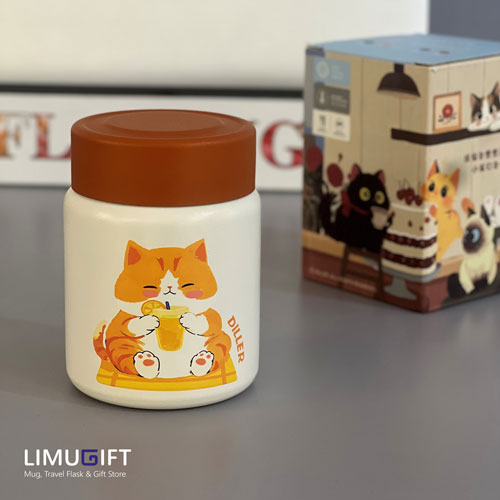 تراول ماگ دیلر درب پیچی طرح گربه 150 میل-قهوه ای روشن 3 تراول ماگ (مینی فلاسک) فانتزی 150 میل گربه برند دیلر نارنجی- Diller کد 0331 - Image 1